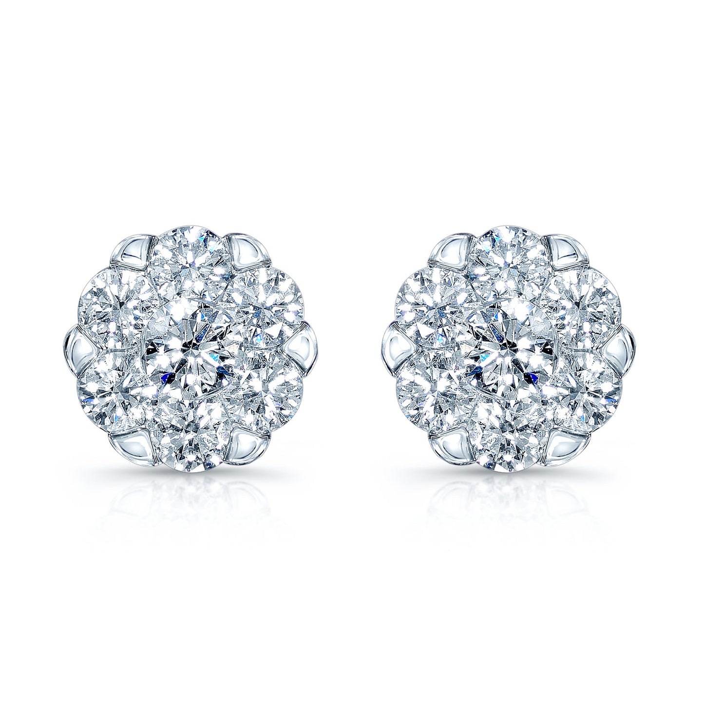 Diamond Cluster Stud Earrings In 14k White Gold