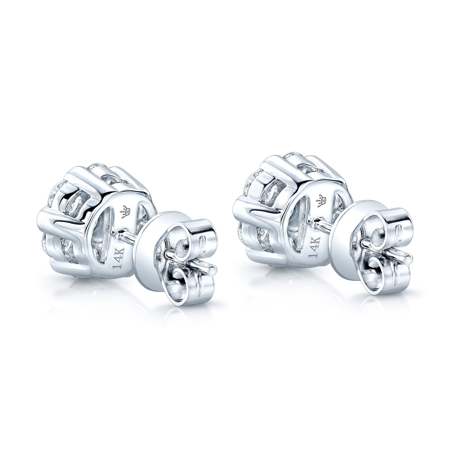 Diamond Cluster Stud Earrings In 14k White Gold