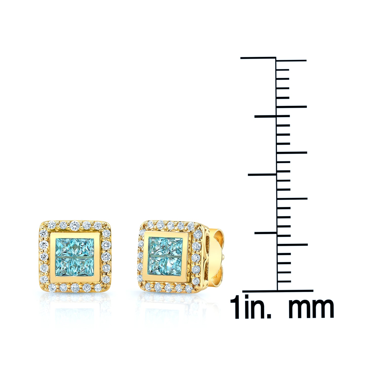 Blue Topaz And Diamond Invisible Set Cube Earrings In 14k Yellow Gold