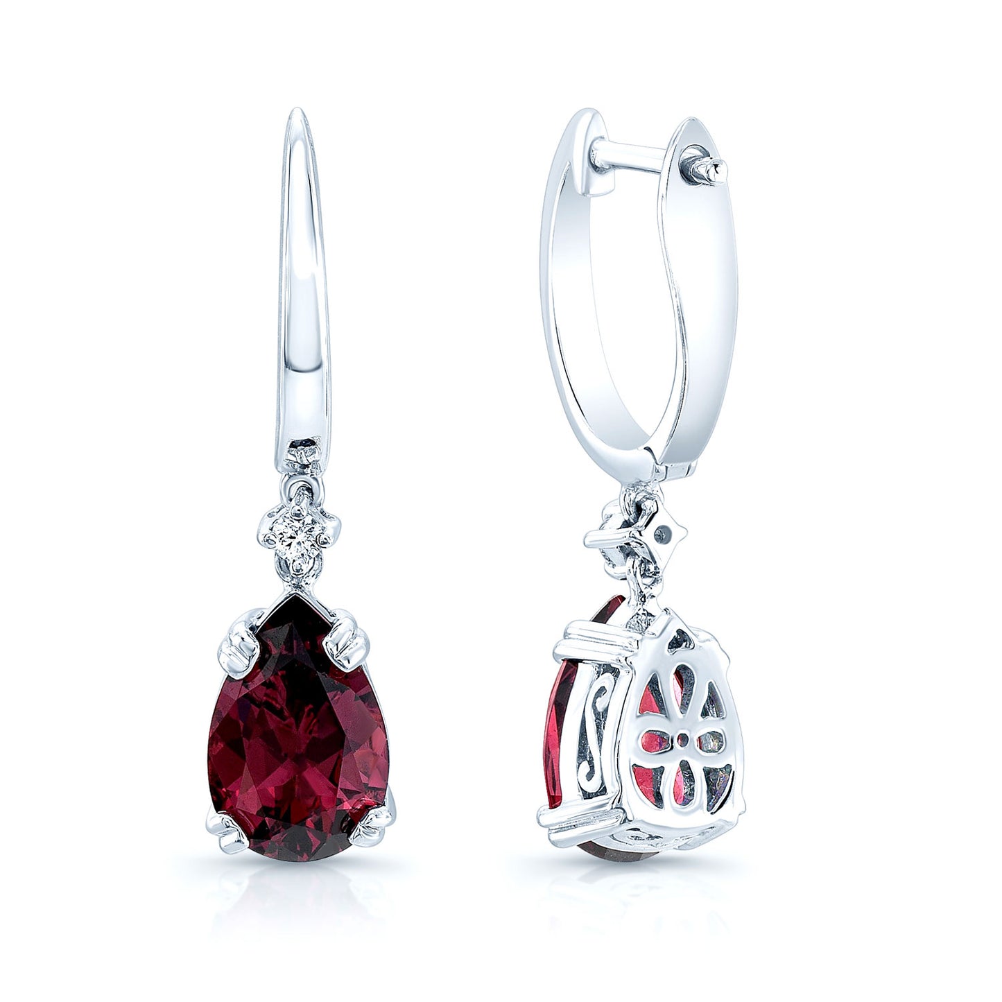 Rhodolite Garnet & Diamond Earrings In 14k White Gold