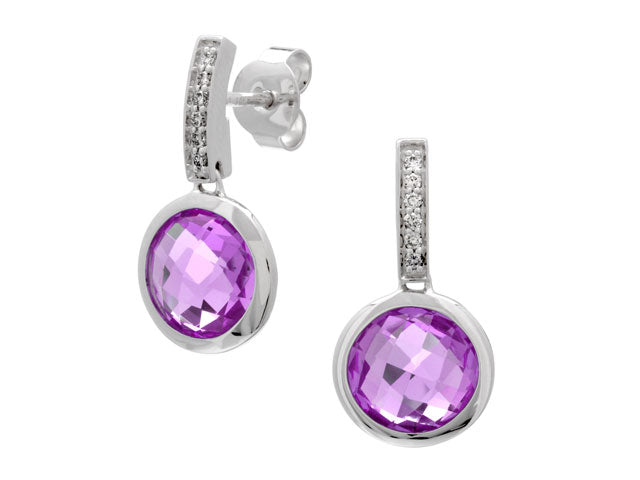 Amethyst And Diamond Drop Earring In 14k White Gold