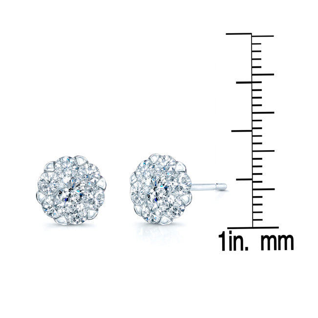 Diamond Cluster Stud Earrings In 14k White Gold 2ctw