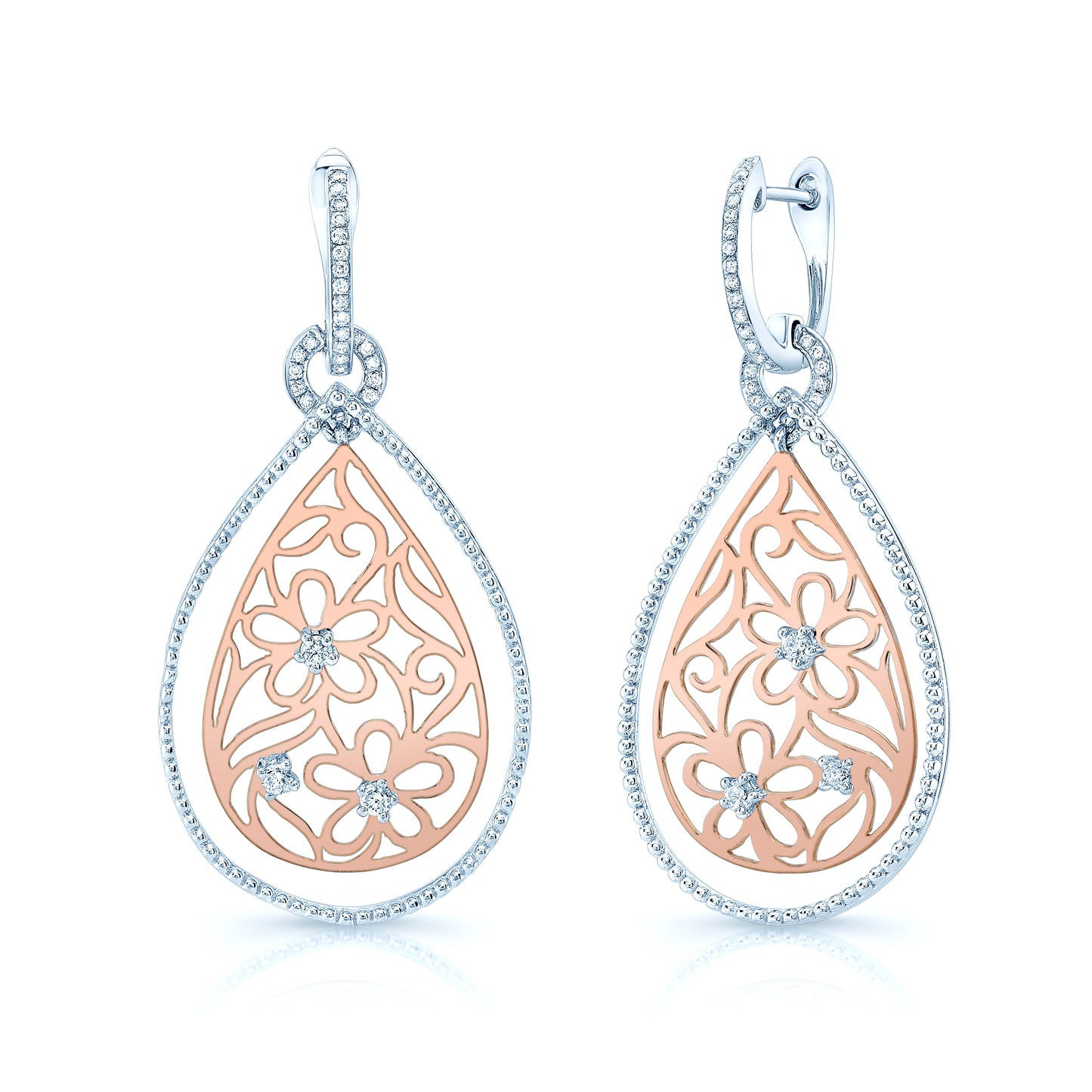 Open Floral Design With Diamond Pave Accents In 14k Two Tone Gold