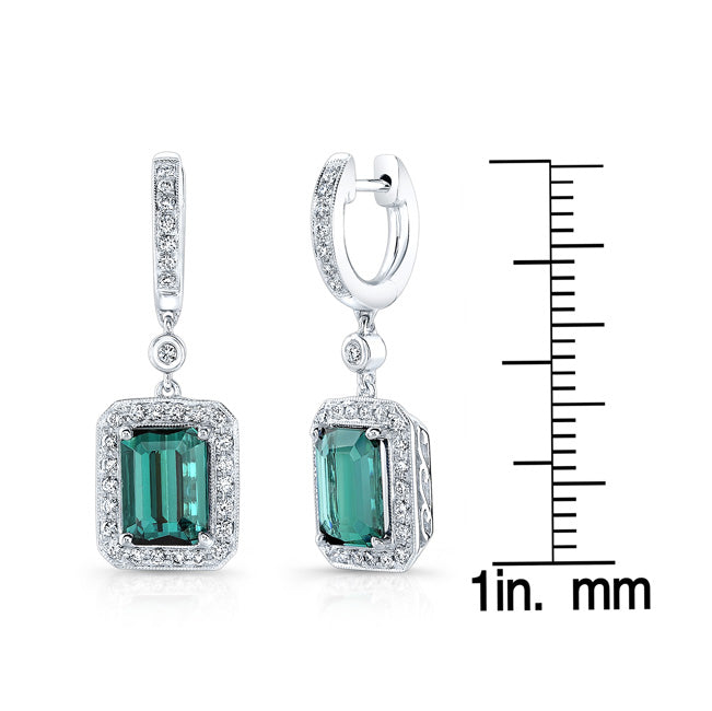 Green Tourmaline And Diamond Earrings In 14k White Gold