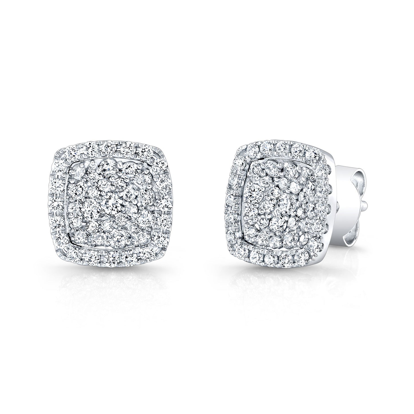 Diamond Pave Concave Square Earrings In 18k White Gold