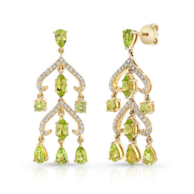 14k Yellow Gold Peridot 1/3ct Tdw Diamond Chandelier Earrings (h-i, Vs1-vs2)