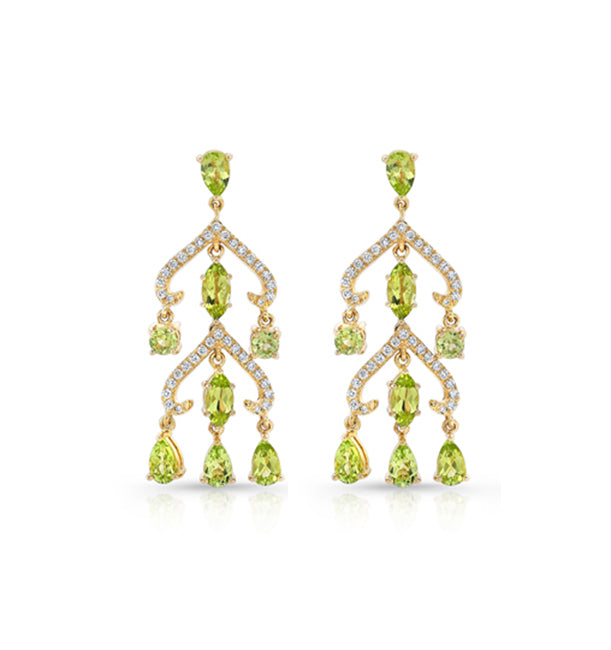 14k Yellow Gold Peridot 1/3ct Tdw Diamond Chandelier Earrings (h-i, Vs1-vs2)