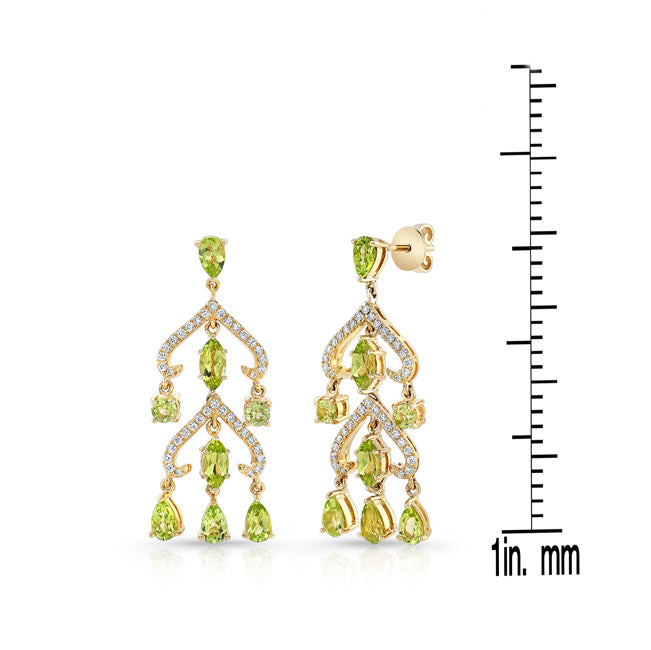 14k Yellow Gold Peridot 1/3ct Tdw Diamond Chandelier Earrings (h-i, Vs1-vs2)