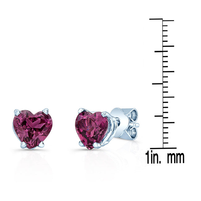 Rhodolite Garnet Heart Stud Earrings In 14k White Gold (6mm)