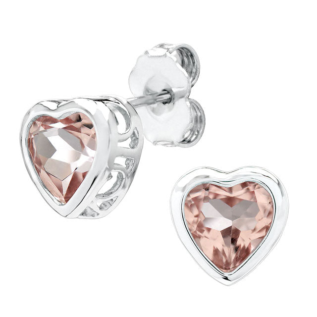 Morganite Heart Shaped Stud Earrings In 14k White Gold