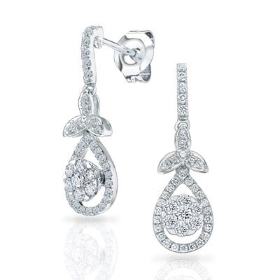 Coronet Diamond Leaf Teardrop Dangle Earring In 18k White Gold