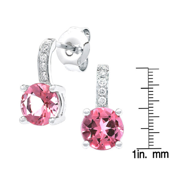 Pink Tourmaline And Diamond Drop Earrings In 14k White Gold (vs)