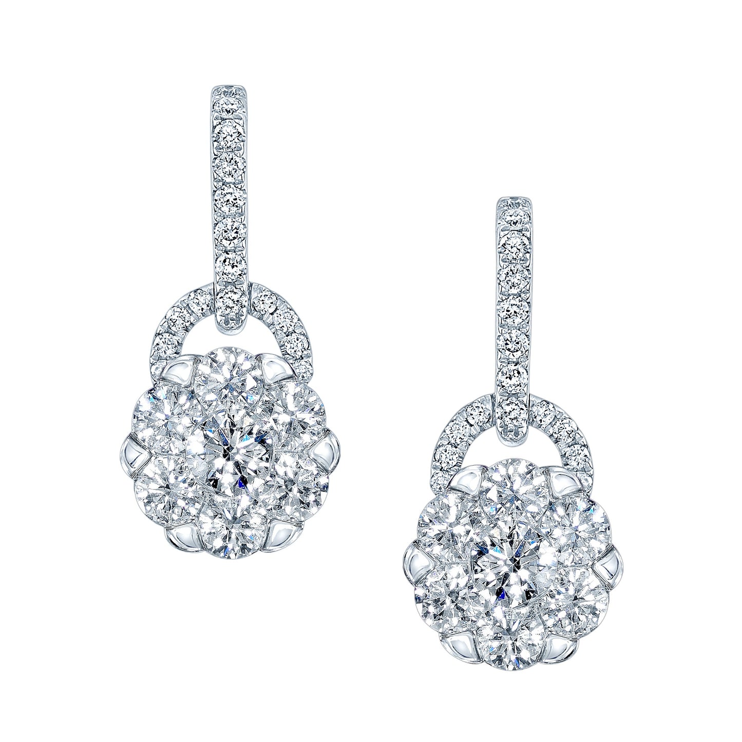Diamond Drop Earring With Arched Hinge In 14k White Gold