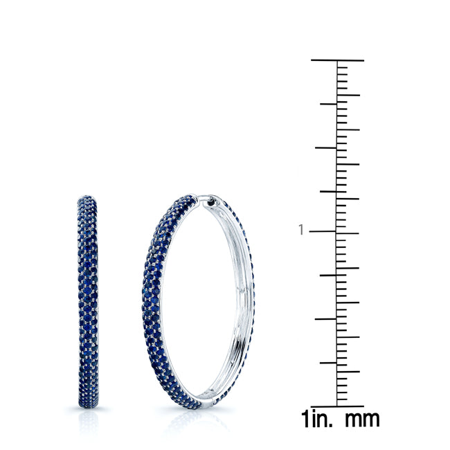 Sapphire Pave Hoop Earrings In 18k White Gold
