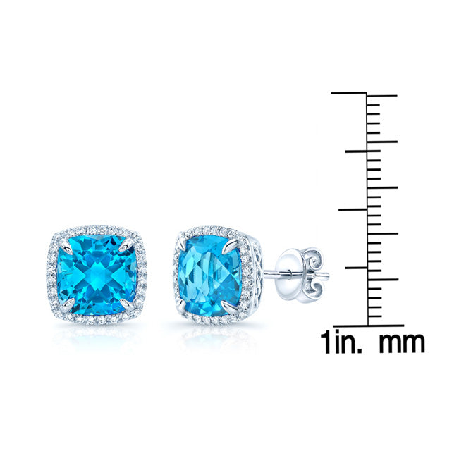 Swiss Blue Topaz & Diamond Earrings In 14k White Gold