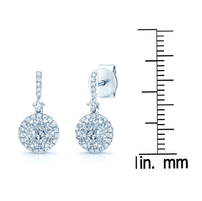 Diamond Cluster Halo Drop Earrings In 14k White Gold