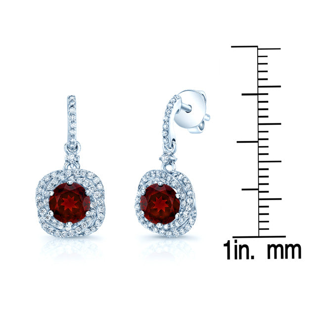 Garnet And Diamond Earrings In 14k White Gold (1/3 Ct.tw.)