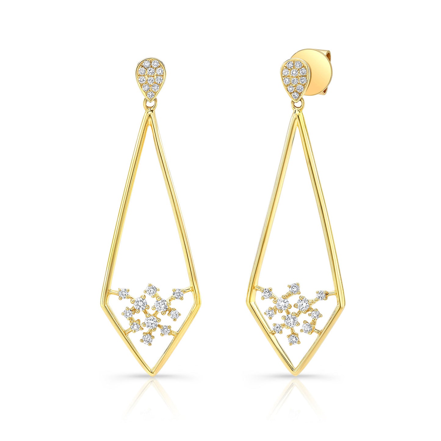 Diamond Pave Elongated Diamond Shaped Earrings In 14k Yellow Gold - No Dias On Top/posts