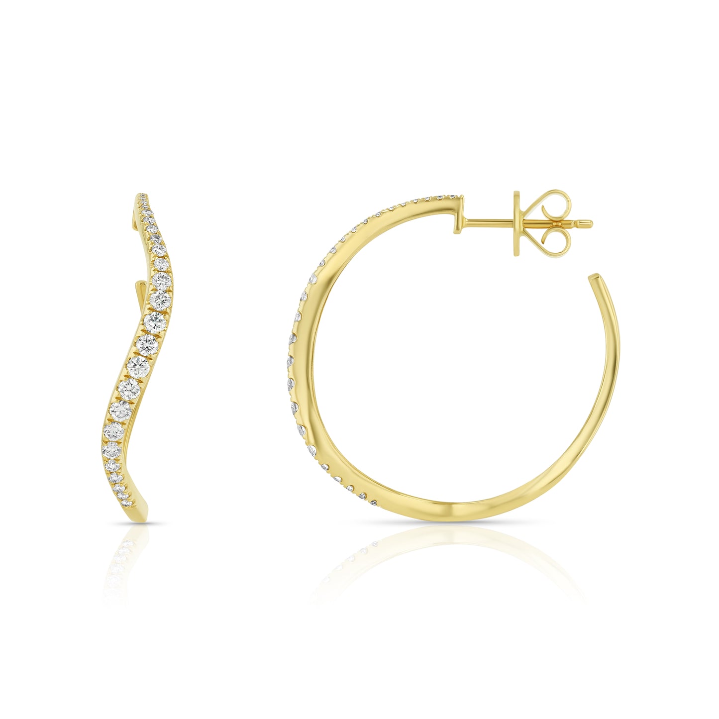 Diamond Wave Hoop Earrings in 14K Yellow Gold 1/2ctw