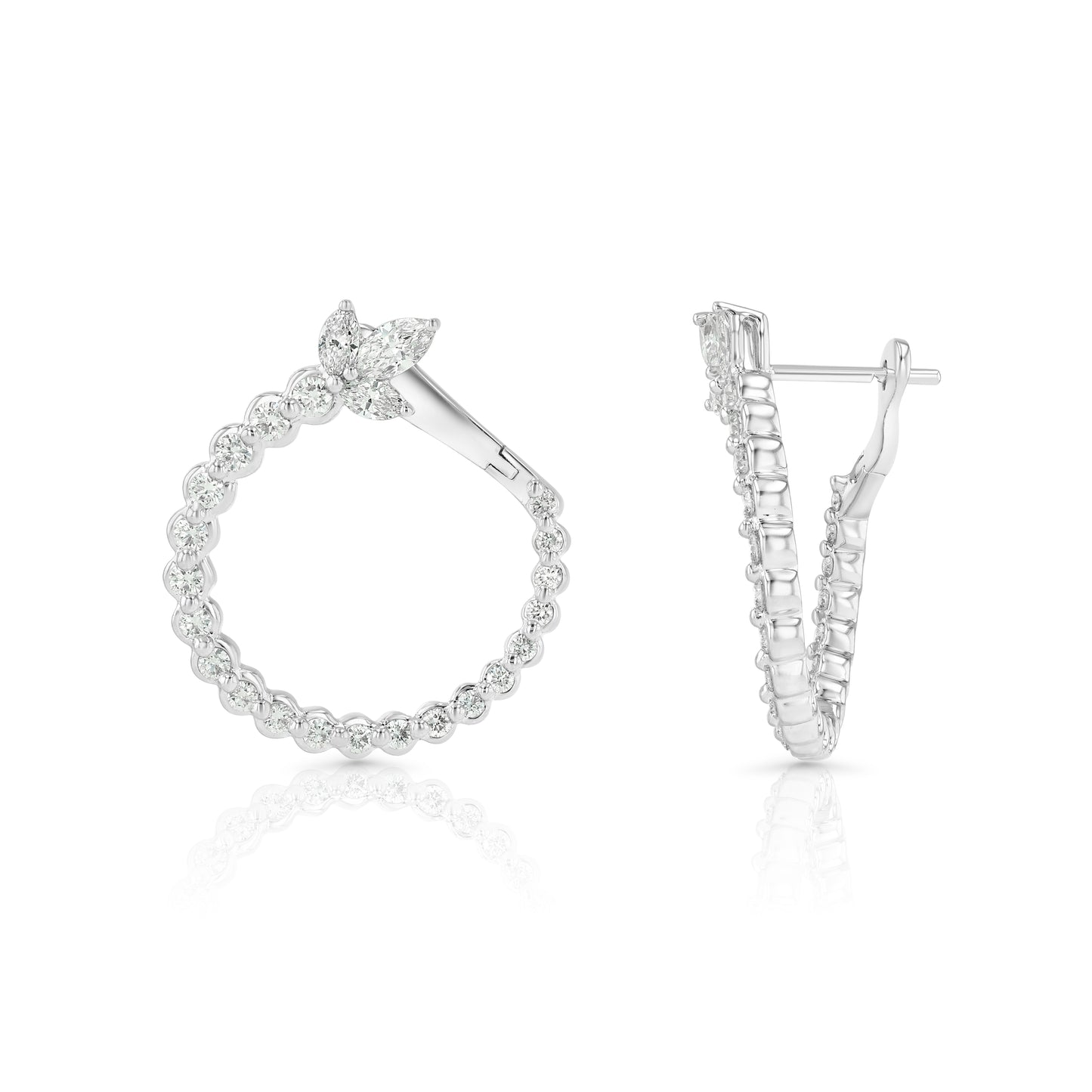 Marquise and Round Diamond Circle Earrings in 14K White Gold 1-1/3ctw