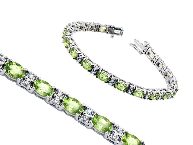 Peridot And Diamond Bracelet In 14k Yellow Gold
