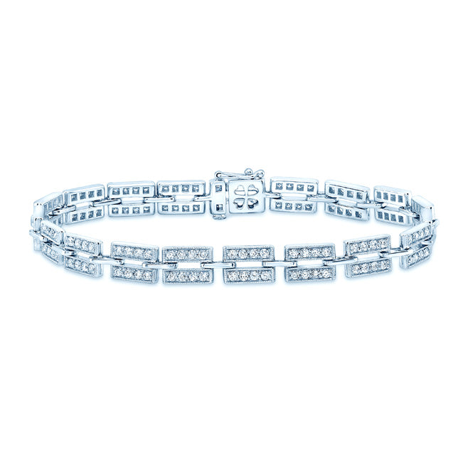 Diamond Pave Rectangle Link Bracelet In 14k White Gold (7.5 Inch)