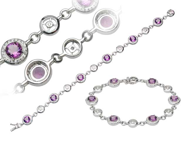 Blue Topaz And Diamond Spoke Links Bracelet In 14k White Gold