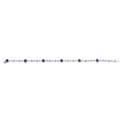 Sapphire And Diamond Bezel Geometric Link Bracelet In 14k White Gold (7.5-in Length)