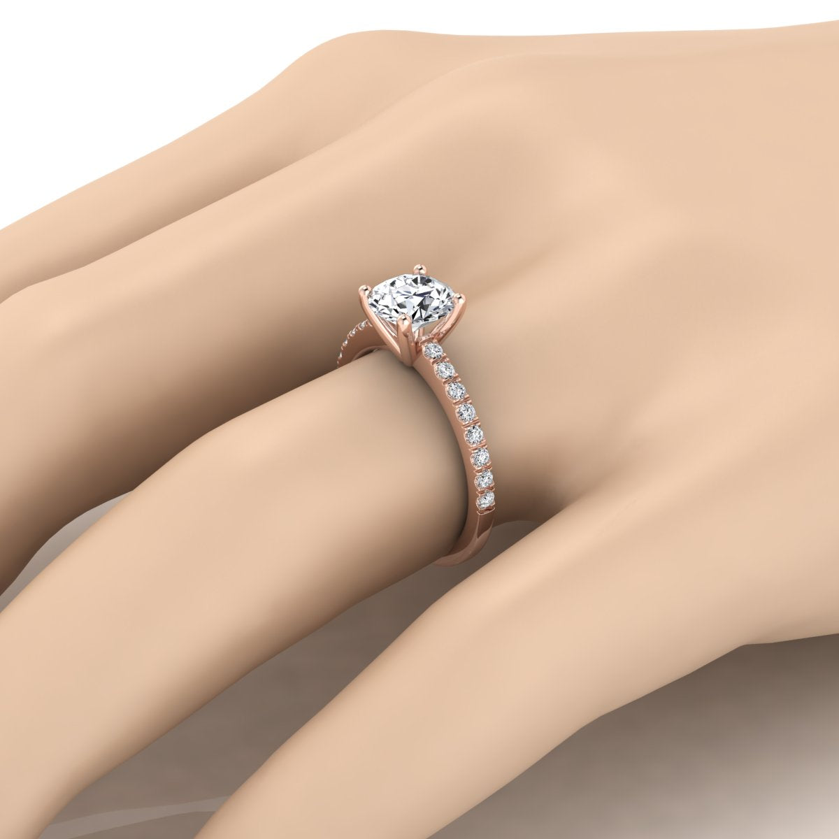1 1/5ctw Round Center Classic Petite Split Prong Diamond Engagement Ring In 14k Rose Gold, Igi-certified