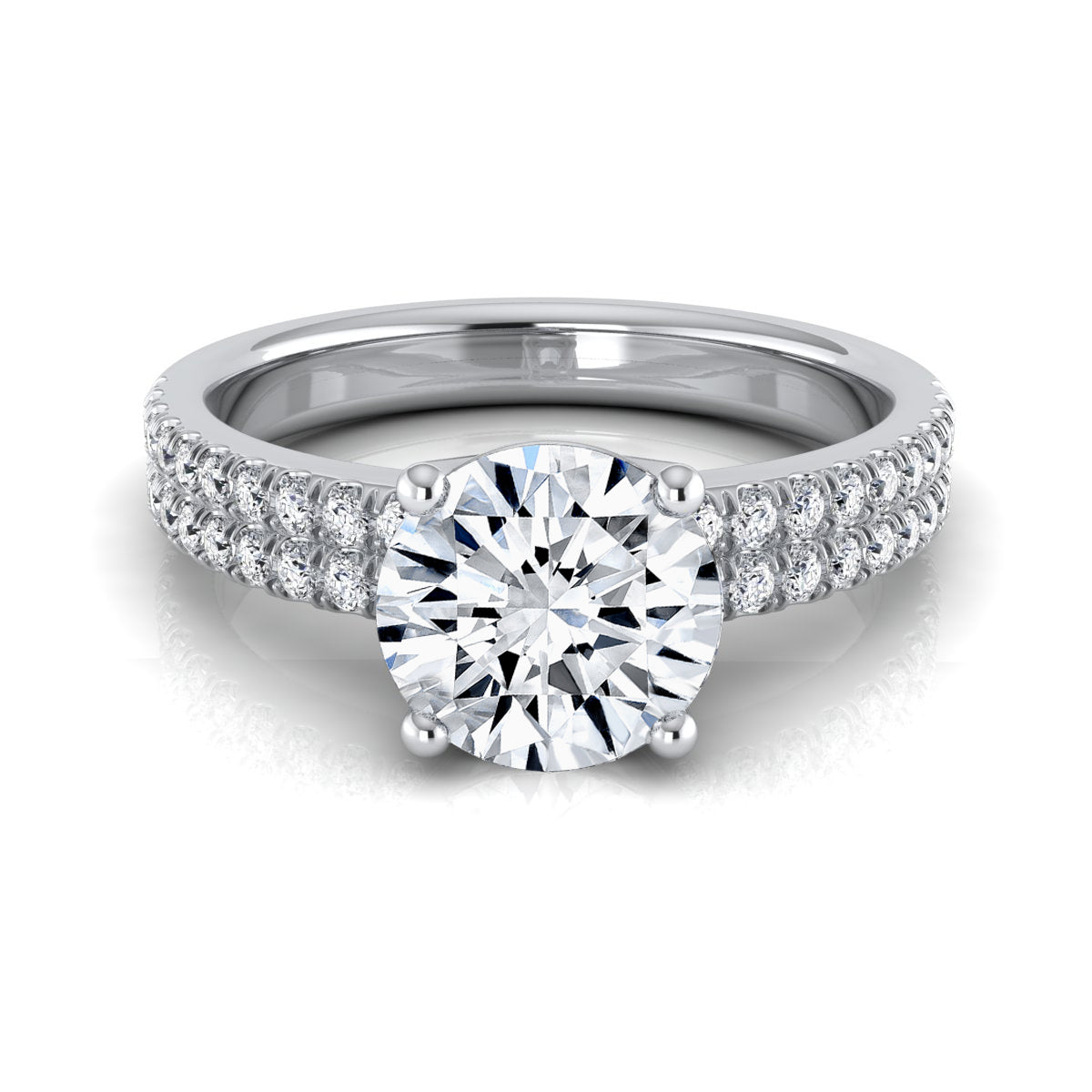 1 1/4ctw Round Diamond Double Row Engagement Ring With Micro U Set Pave In 14k White Gold, Igi-certified