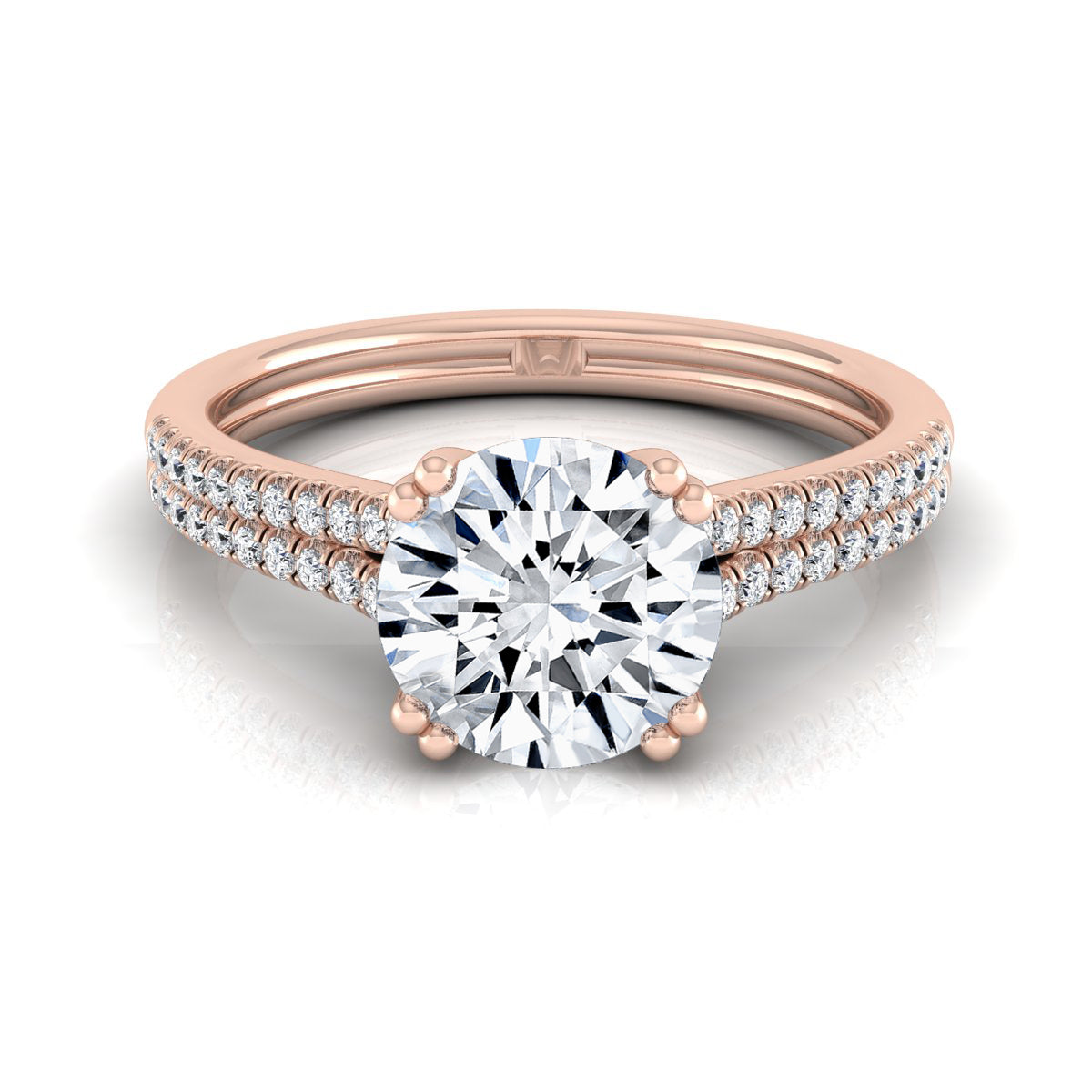 1 1/5ctw Round Diamond 2 Row Engagement Ring With Double Prong Cathedral Setting In 14k Rose Gold, Igi-certified