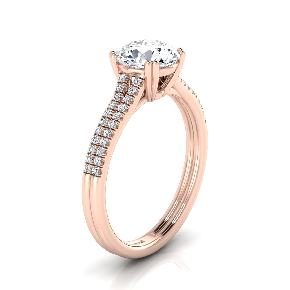 1 1/5ctw Round Diamond 2 Row Engagement Ring With Double Prong Cathedral Setting In 14k Rose Gold, Igi-certified