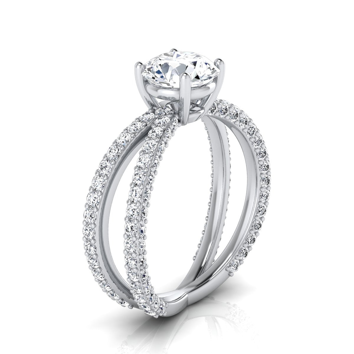 2 1/4ctw Round Diamond Engagement Ring With Crossover Pave Shank In 14k White Gold, Igi-certified