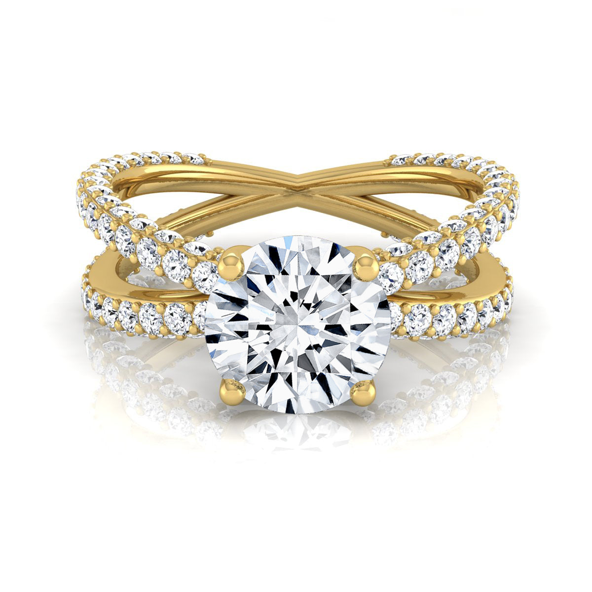 2 1/4ctw Round Diamond Engagement Ring With Crossover Pave Shank In 14k Yellow Gold, Igi-certified