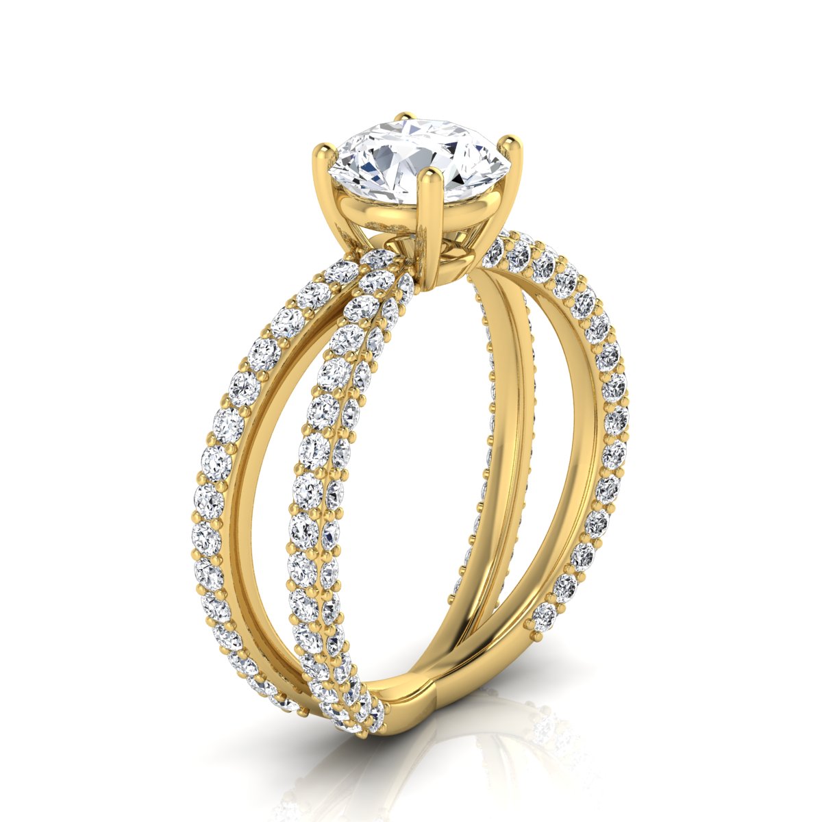 2 1/4ctw Round Diamond Engagement Ring With Crossover Pave Shank In 14k Yellow Gold, Igi-certified
