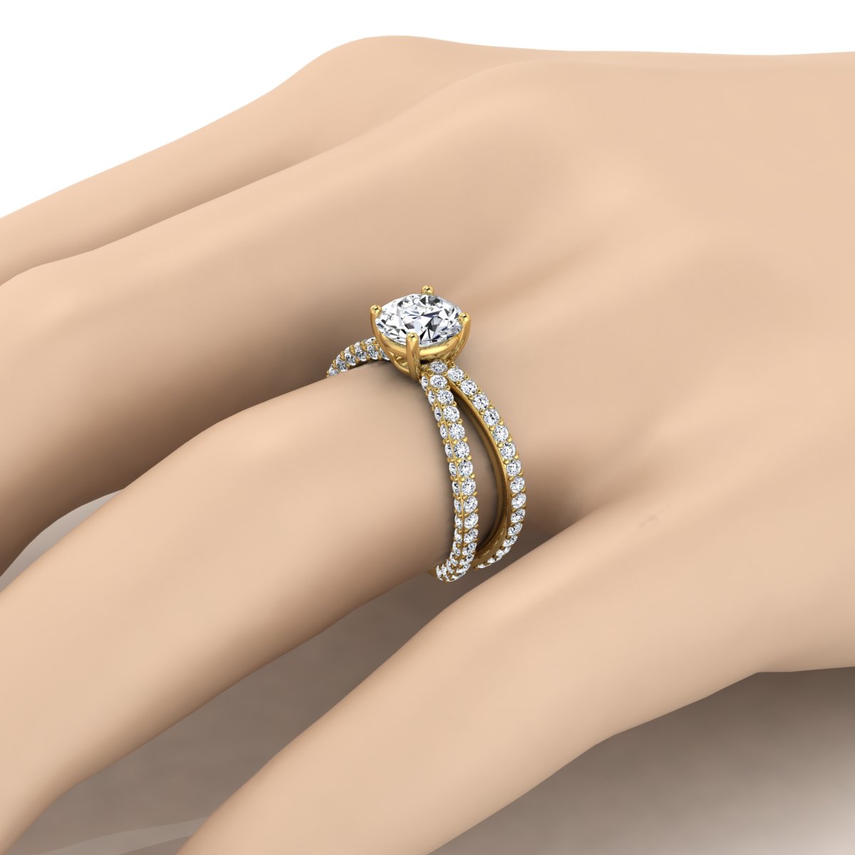 2 1/4ctw Round Diamond Engagement Ring With Crossover Pave Shank In 14k Yellow Gold, Igi-certified