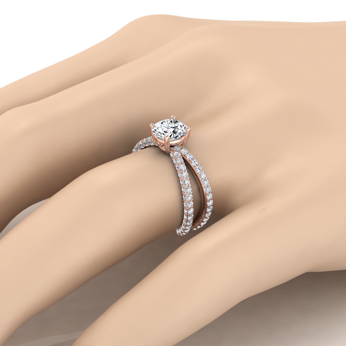 2 1/4ctw Round Diamond Engagement Ring With Crossover Pave Shank In 14k Rose Gold, Igi-certified