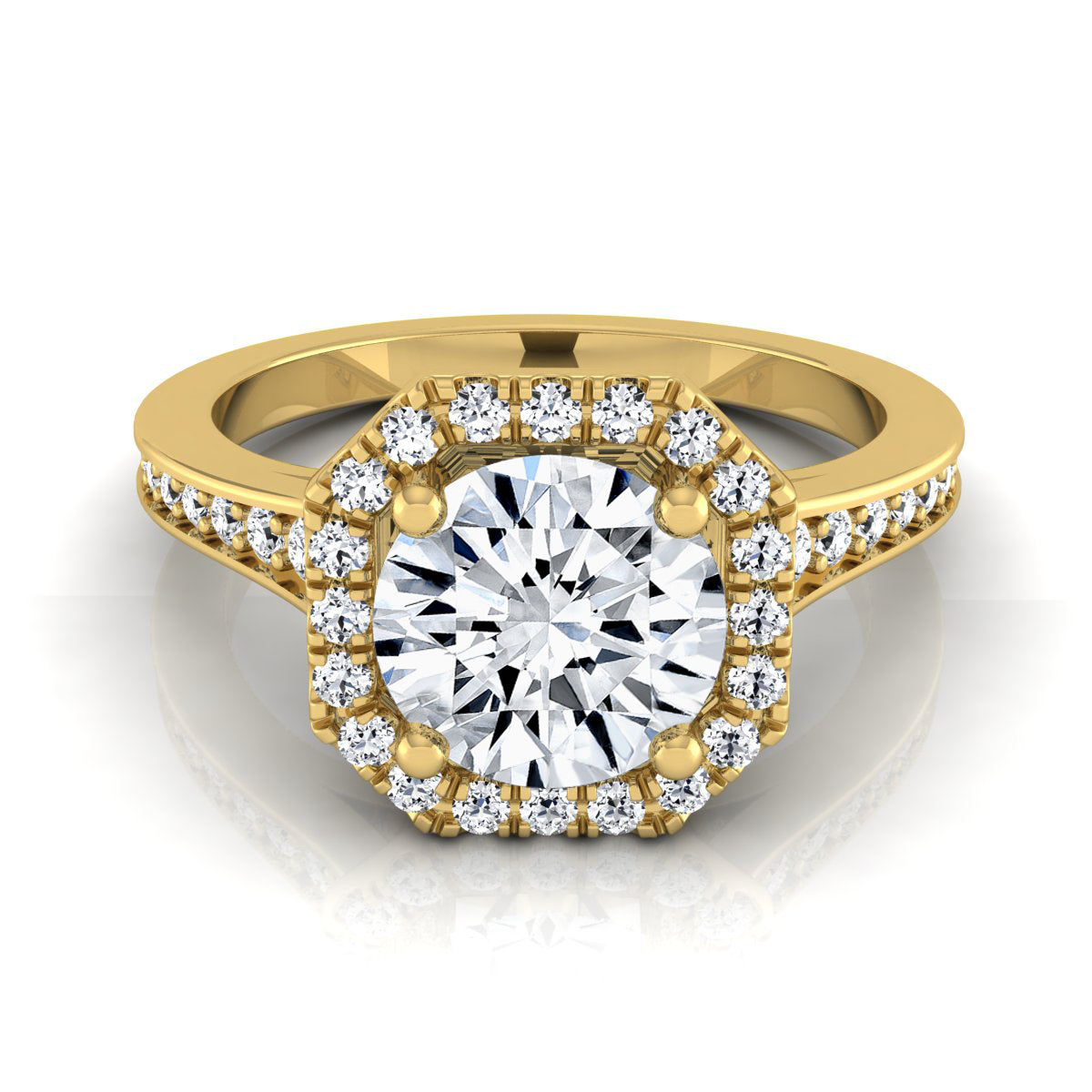 1 1/3ctw Round Diamond Engagement Ring With Octagon Halo Frame And Pave Shank In 14k Yellow Gold, Igi-certified