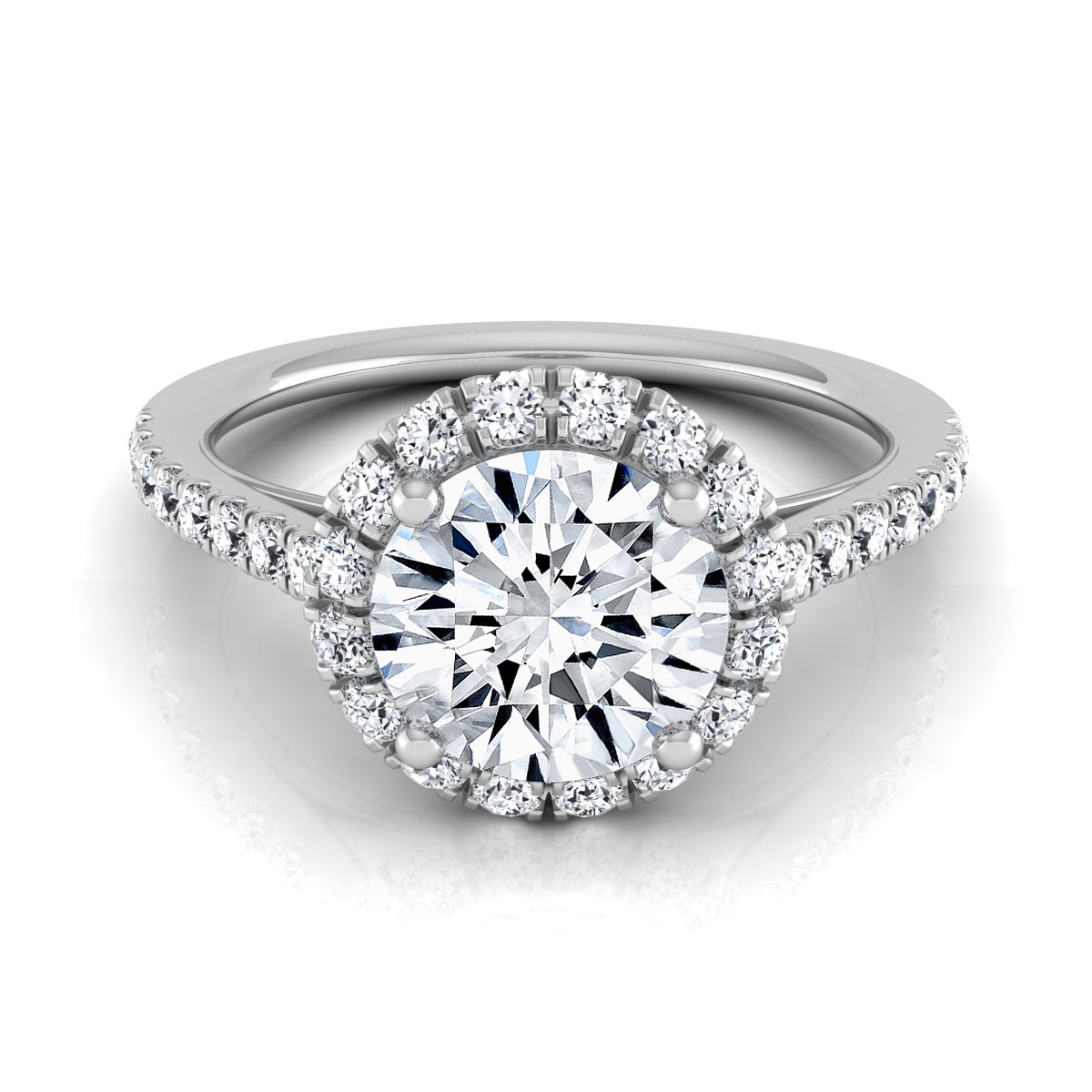 1 3/8ctw Round Diamond Halo Engagement Ring With Petite Pave Shank In 14k White Gold, Igi-certified