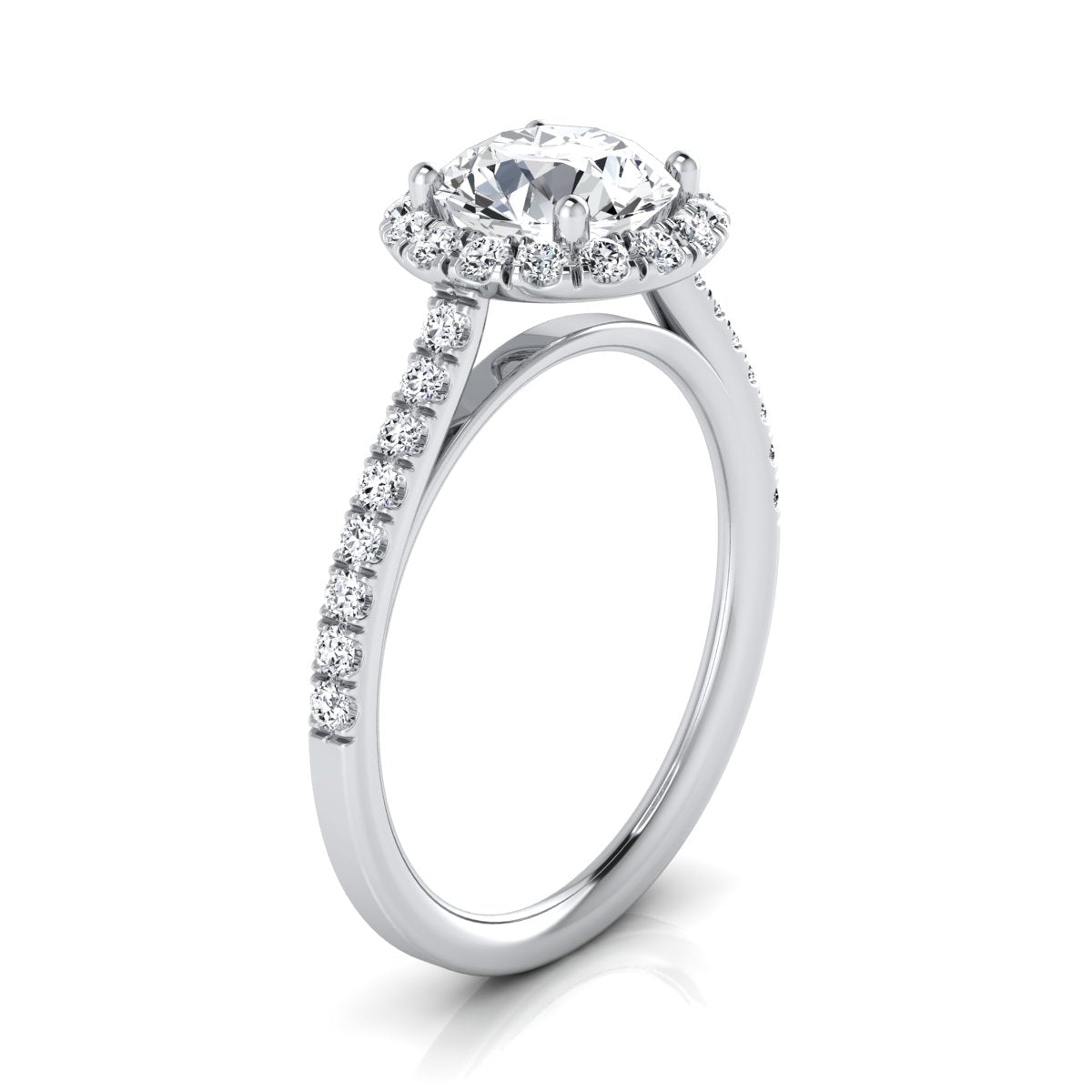 1 3/8ctw Round Diamond Halo Engagement Ring With Petite Pave Shank In 14k White Gold, Igi-certified