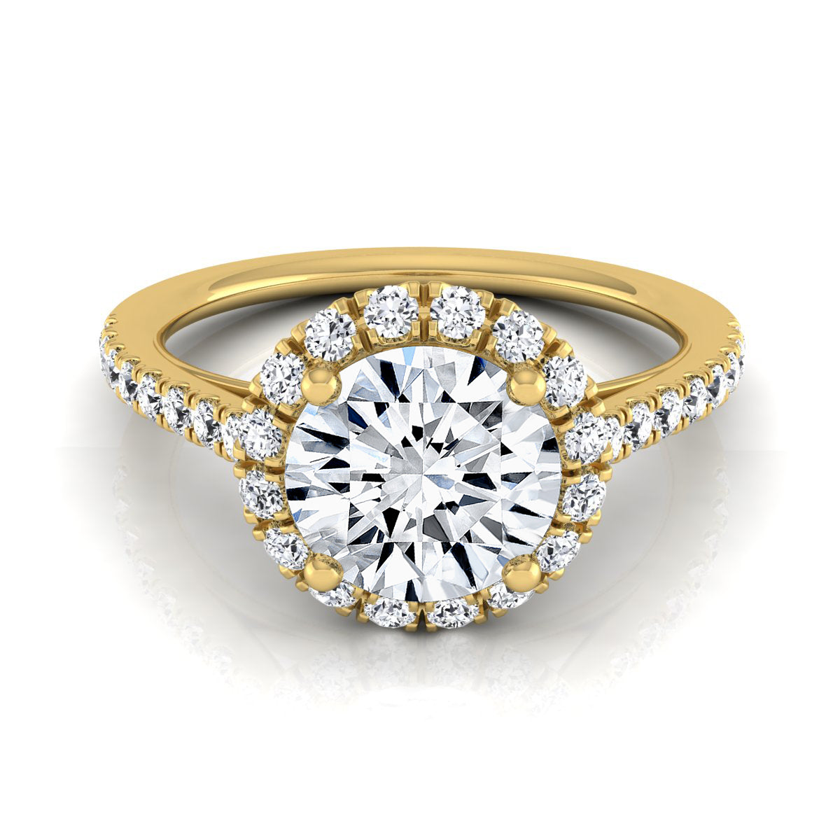 1 3/8ctw Round Diamond Halo Engagement Ring With Petite Pave Shank In 14k Yellow Gold, Igi-certified