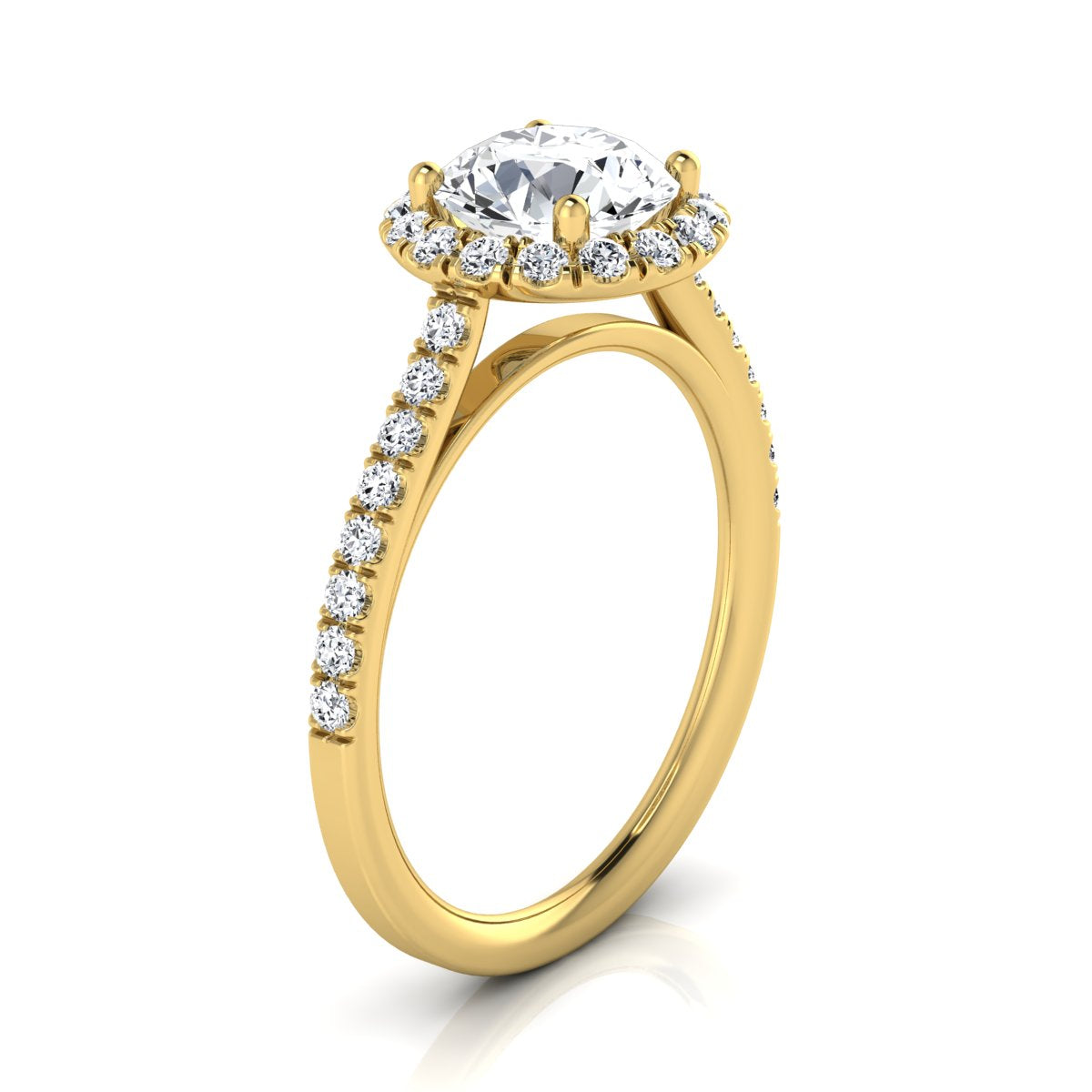 1 3/8ctw Round Diamond Halo Engagement Ring With Petite Pave Shank In 14k Yellow Gold, Igi-certified