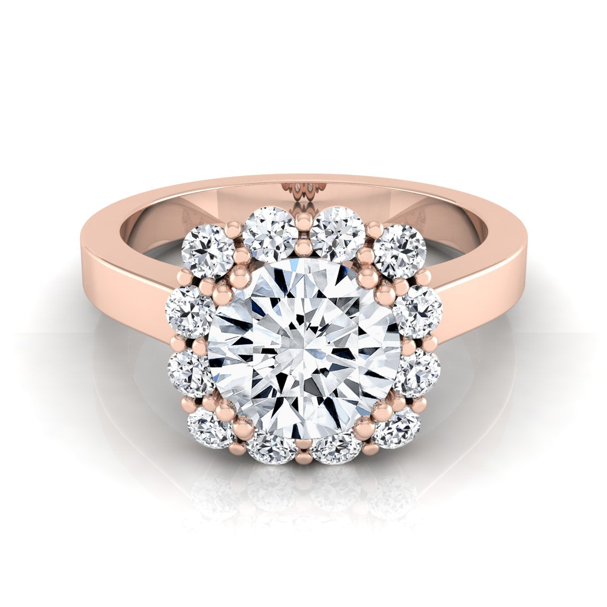 1 3/8ctw Round Diamond Halo Engagement Ring In 14k Rose Gold, Igi-certified