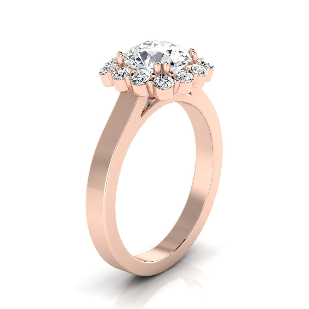 1 3/8ctw Round Diamond Halo Engagement Ring In 14k Rose Gold, Igi-certified