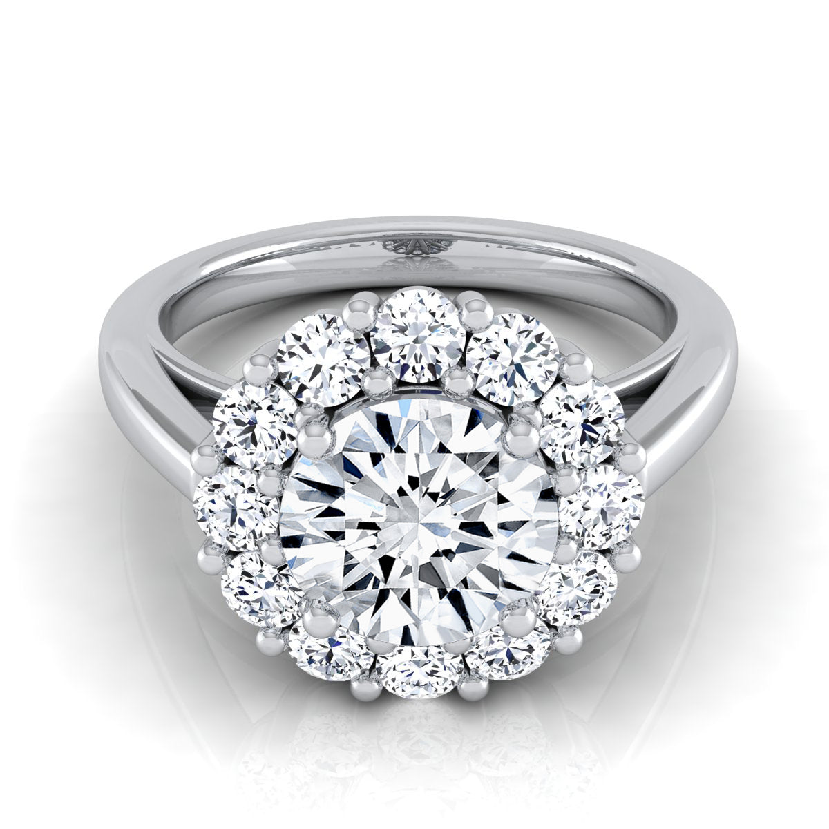 1 4/5ctw Round Diamond Prong-set Halo Engagement Ring In 14k White Gold, Igi-certified