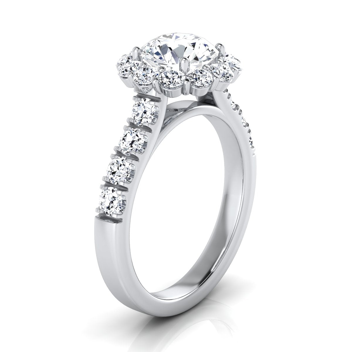 2 1/16ctw Round Diamond Halo Engagement Ring With Pave Shank In 14k White Gold, Igi-certified