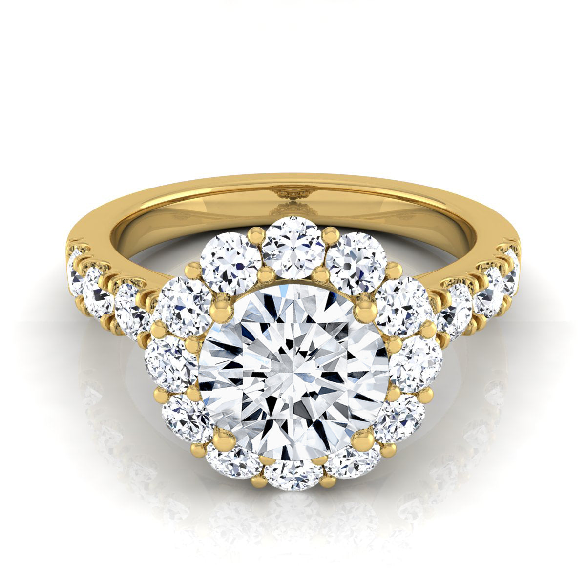 2 1/16ctw Round Diamond Halo Engagement Ring With Pave Shank In 14k Yellow Gold, Igi-certified