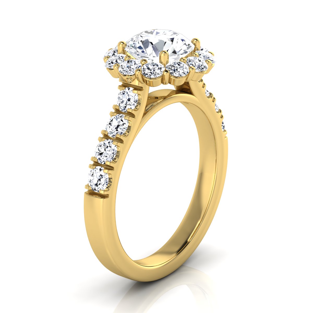 2 1/16ctw Round Diamond Halo Engagement Ring With Pave Shank In 14k Yellow Gold, Igi-certified