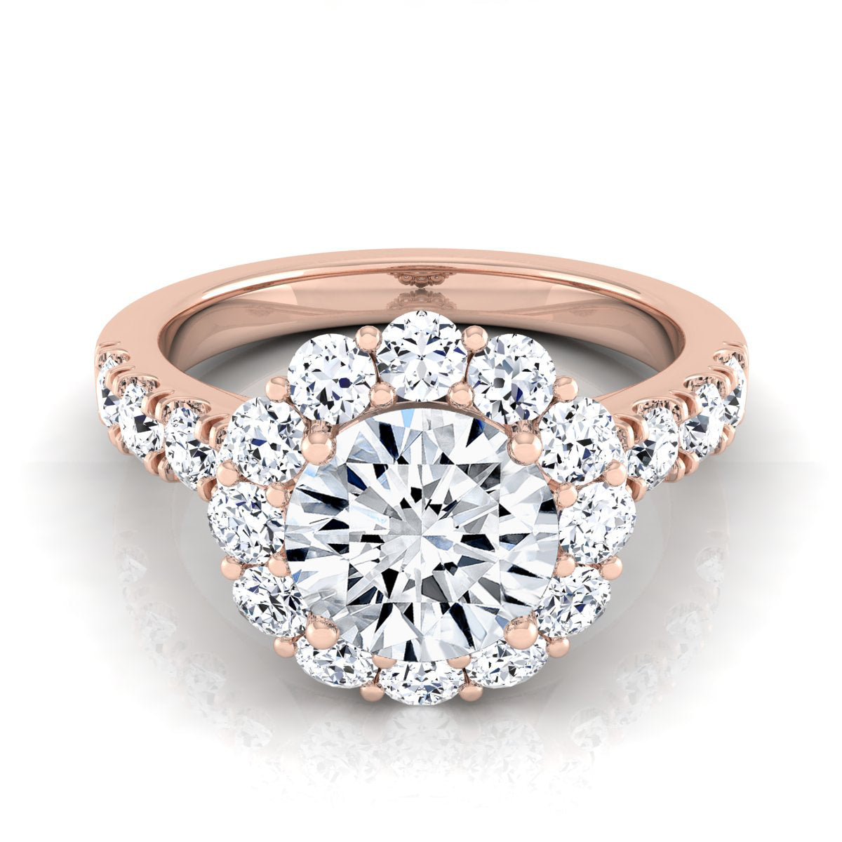 2 1/16ctw Round Diamond Halo Engagement Ring With Pave Shank In 14k Rose Gold, Igi-certified