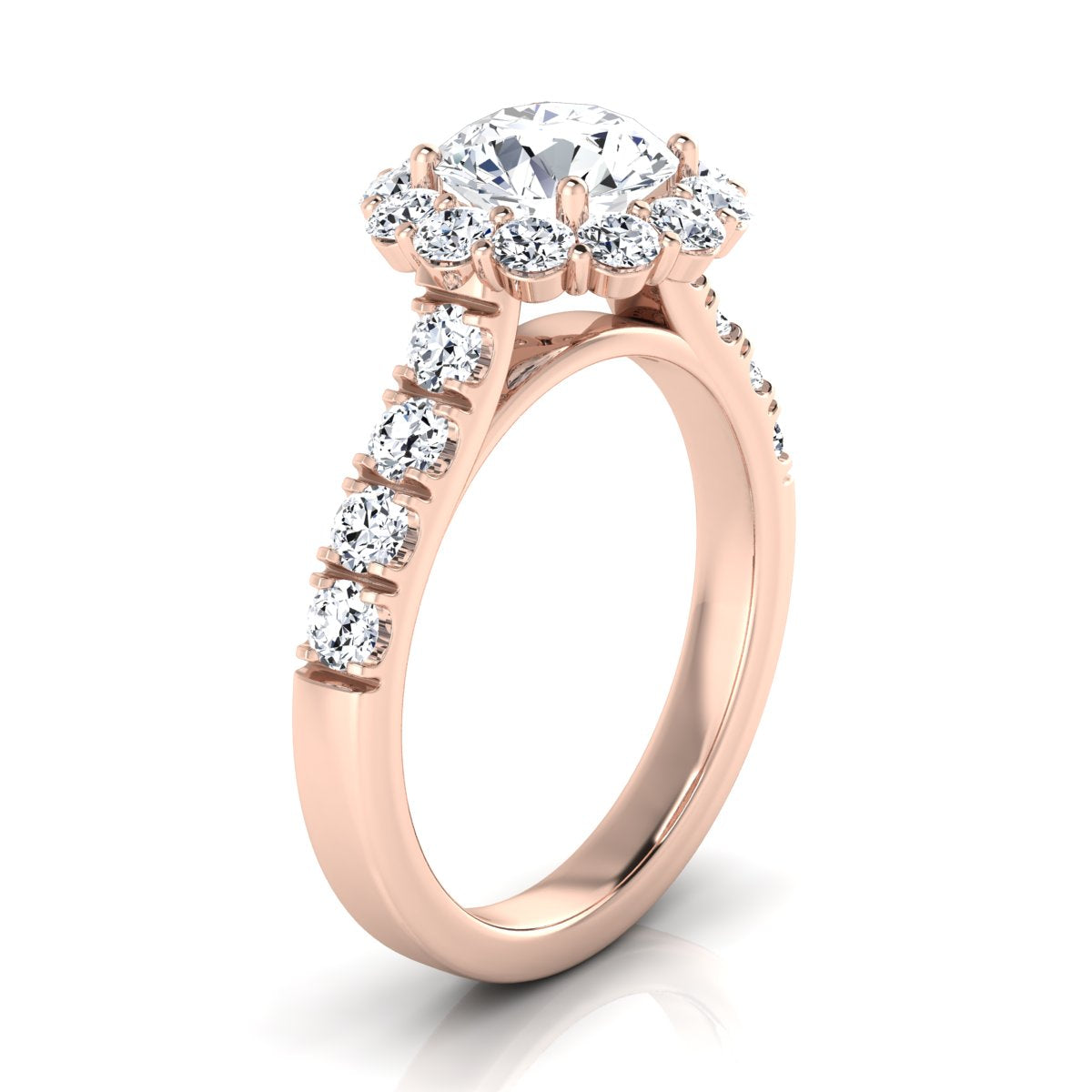 2 1/16ctw Round Diamond Halo Engagement Ring With Pave Shank In 14k Rose Gold, Igi-certified